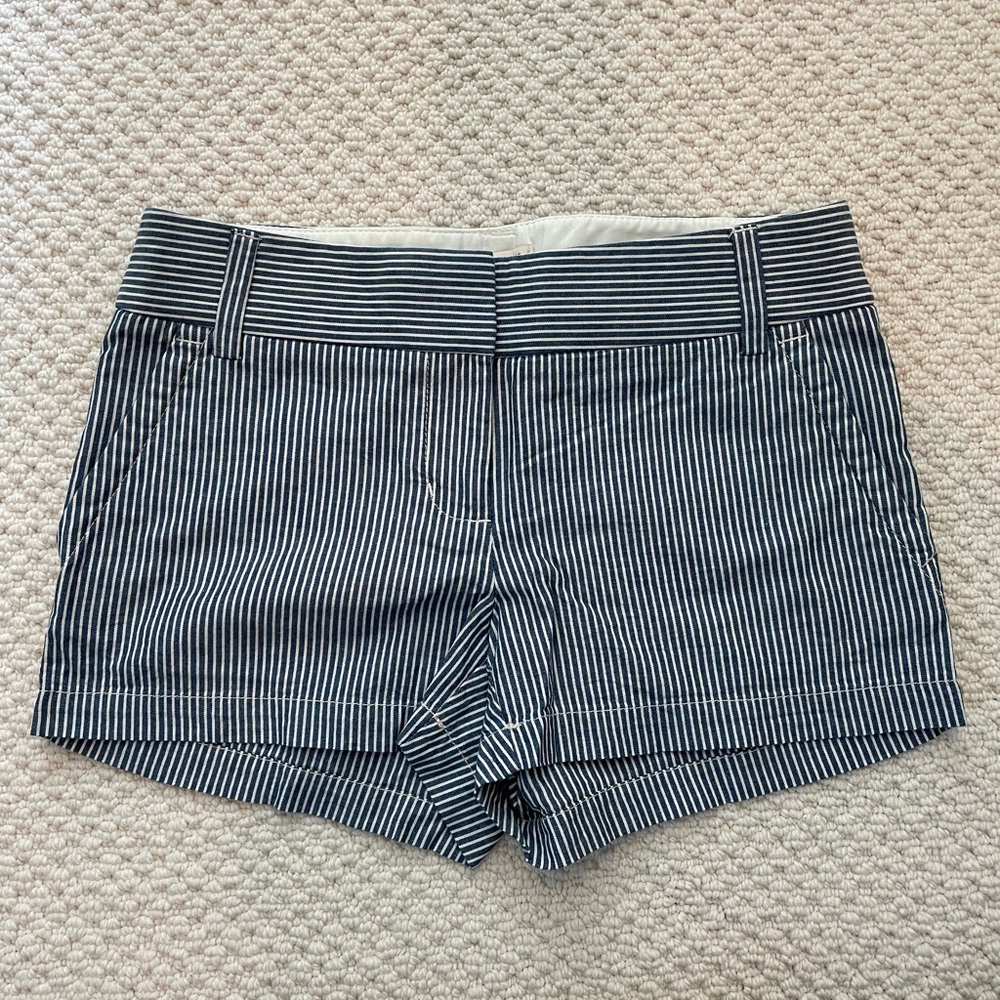 J. Crew Navy and White Striped Cotton Shorts